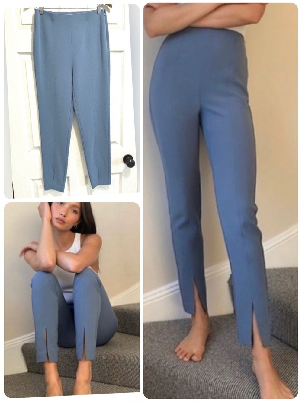Aritzia Babaton ATELIER Jotham Pants Slim Trousers in Blue Split Hem Size 10